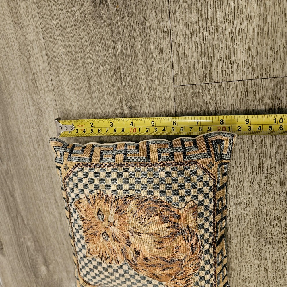 vintage woven tapestry throw pillow orange tabby cat checkered geometric decor - Picture 7 of 8